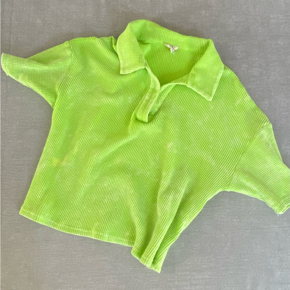Neon Green Tye Dye Cropped Shirt